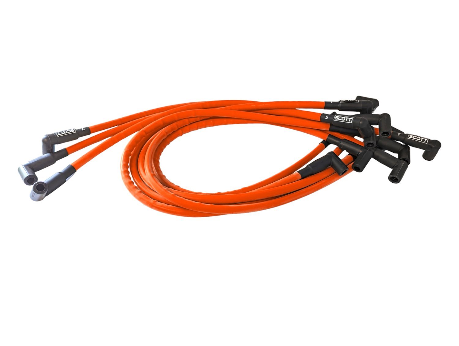SPW-CH-402-9 High-Performance Silicone-Sleeved Spark Plug Wire Set for Small Block Chevy, Over Valve Cover [Fluorescent Orange]