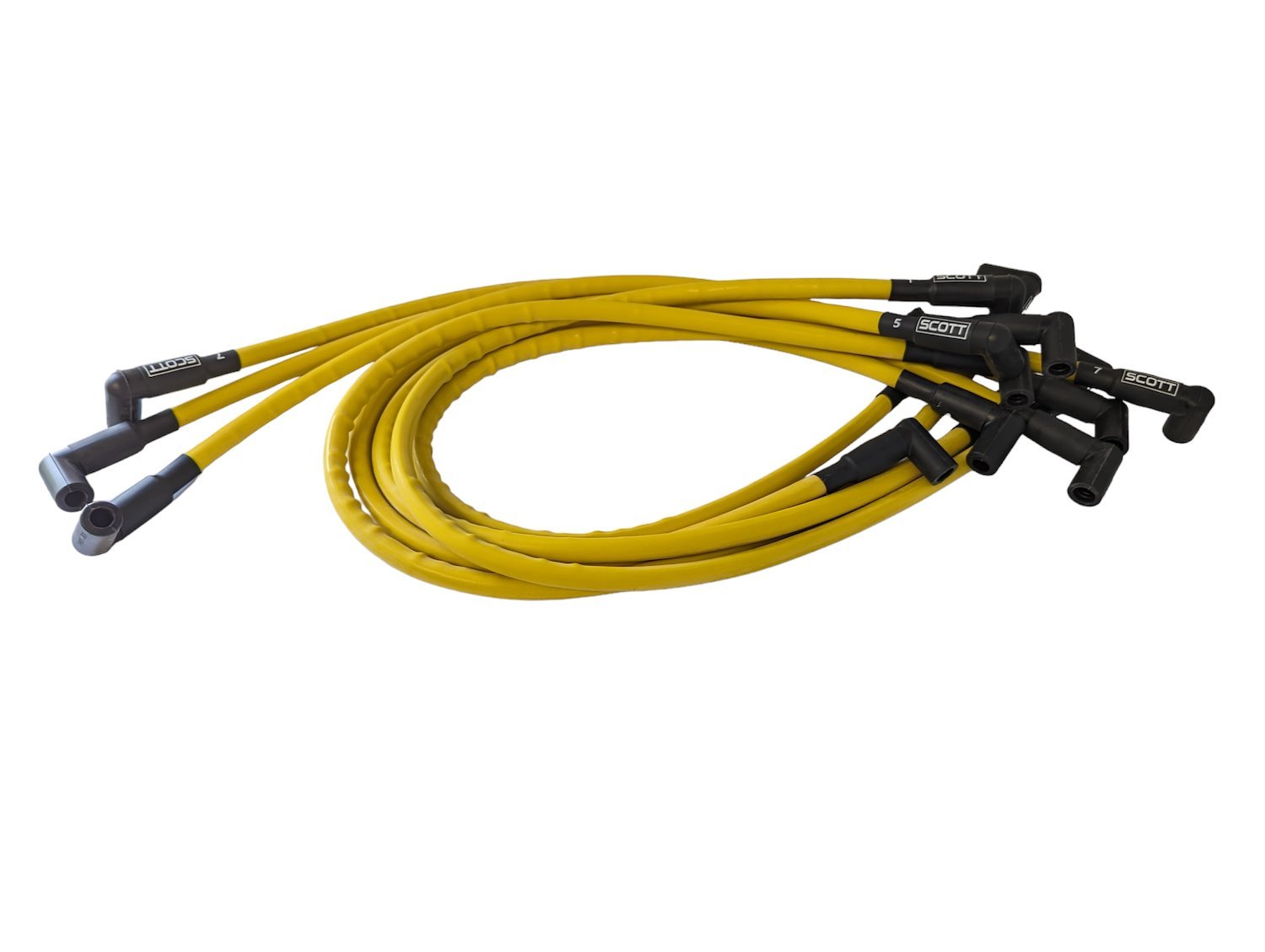 SPW-CH-407-7 High-Performance Silicone-Sleeved Spark Plug Wire Set for Small Block Chevy, Under Header [Yellow]