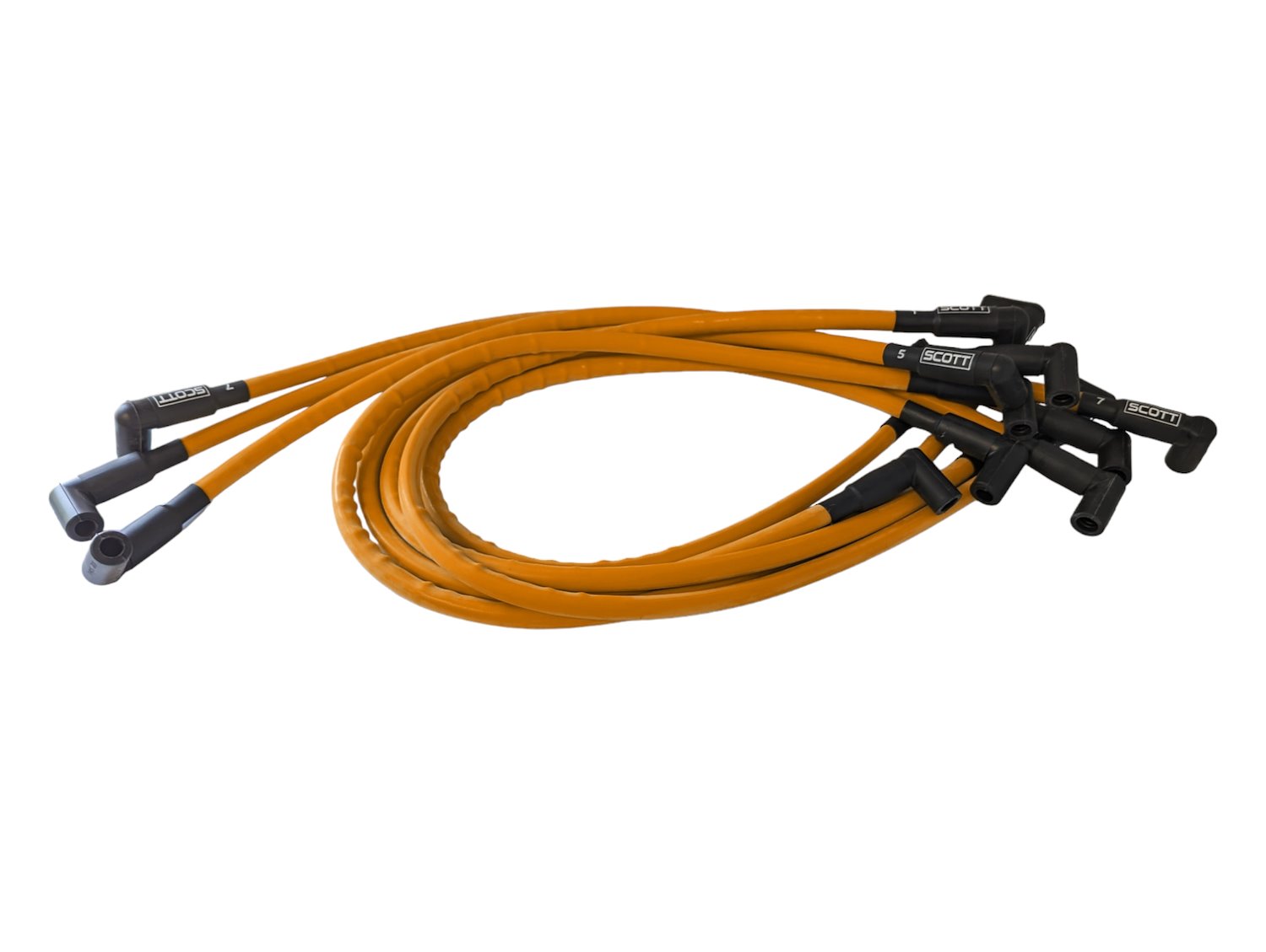 SPW-CH-439-5 High-Performance Silicone-Sleeved Spark Plug Wire Set for Small Block Ford, Under Header [Orange]