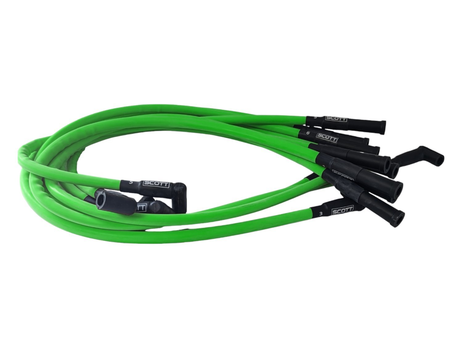 SPW-CH-660-8 High-Performance Silicone-Sleeved Spark Plug Wire Set for Small Block Dodge, Over Valve Cover [Fluorescent Green]