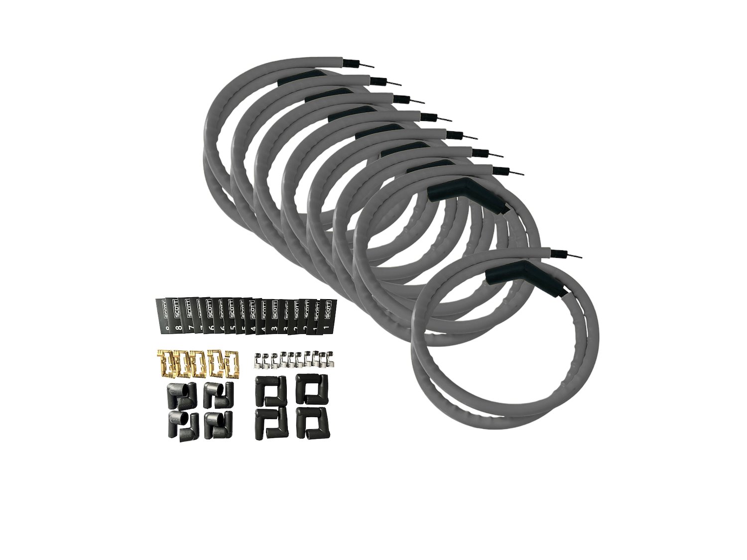 SPW-CH-K45-3 DIY High-Performance Silicone-Sleeved Spark Plug Wire Set, 45-Degree Boot [Gray]