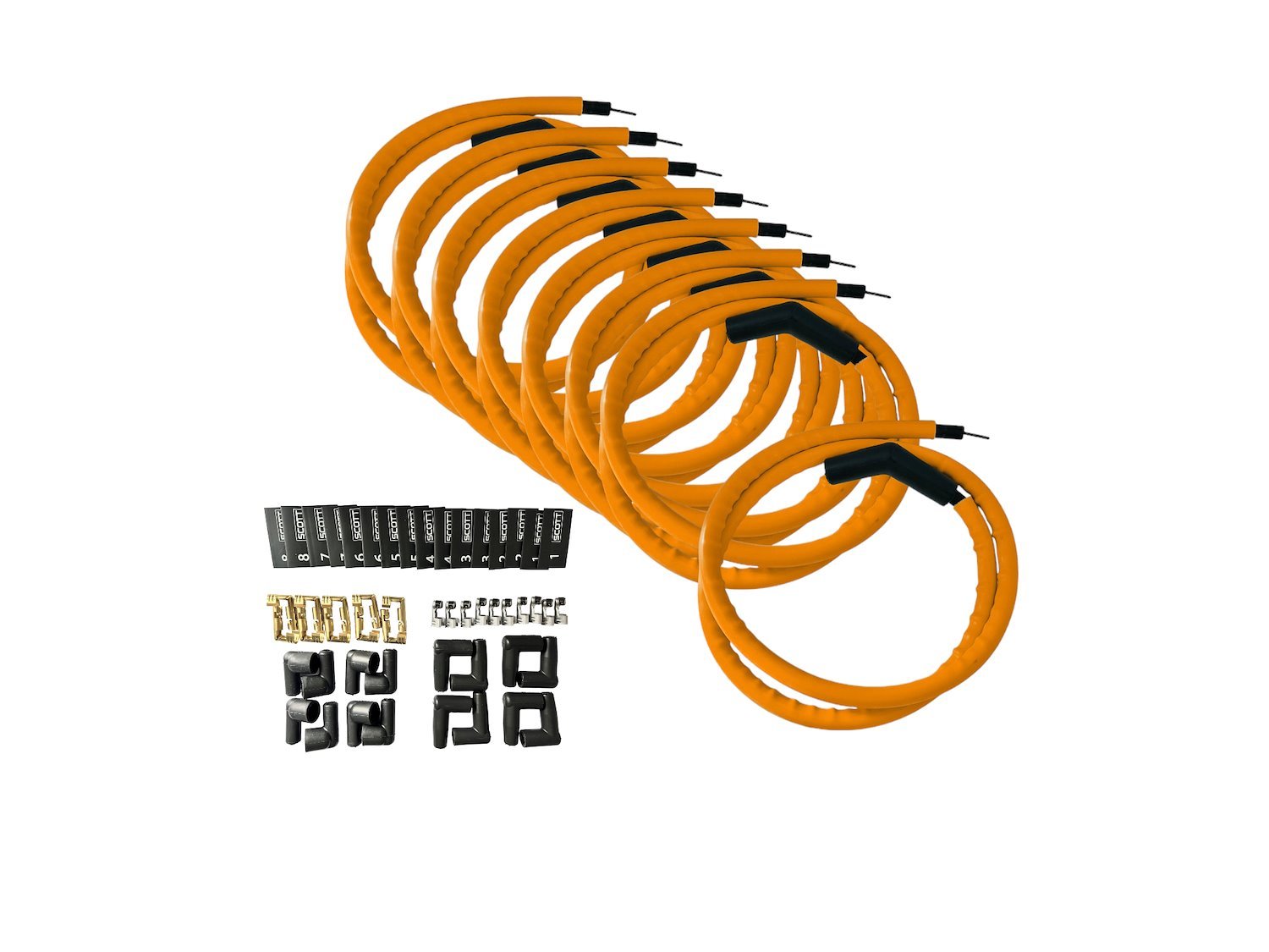 SPW-CH-K45-5 DIY High-Performance Silicone-Sleeved Spark Plug Wire Set, 45-Degree Boot [Orange]