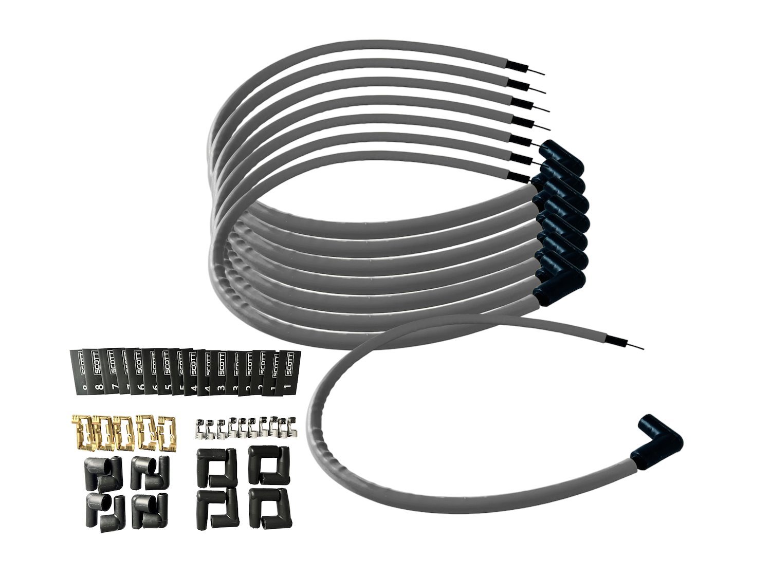SPW-CH-K90-3 DIY High-Performance Silicone-Sleeved Spark Plug Wire Set, 90-Degree Boot [Gray]