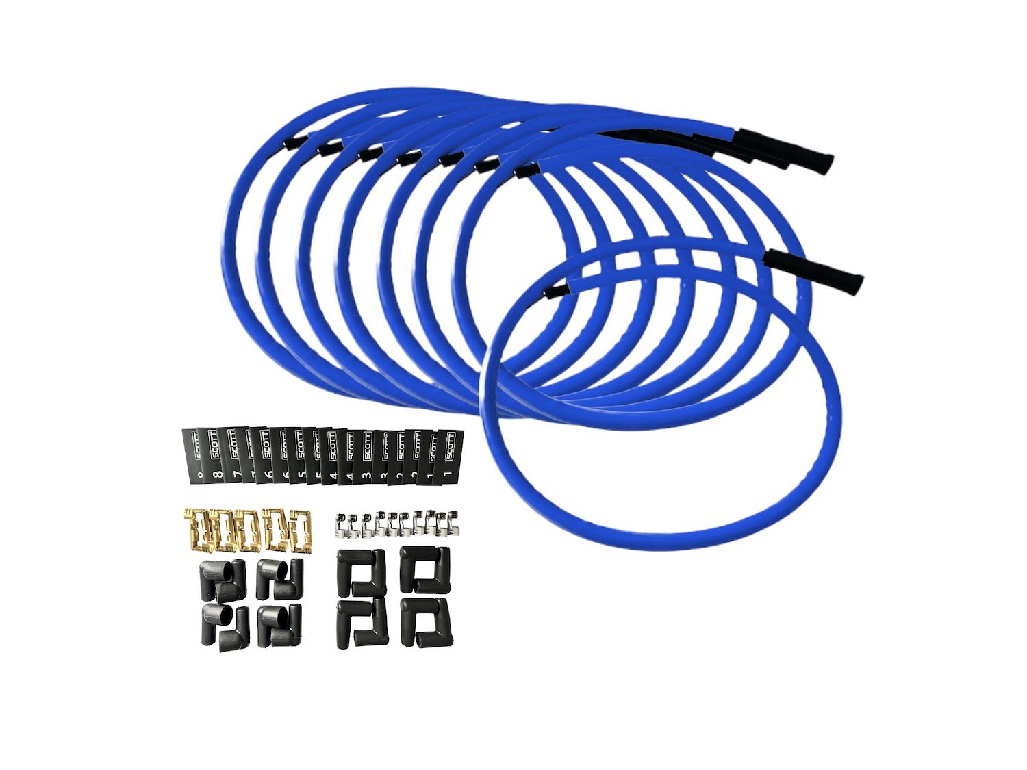 SPW-CH-KSTR-4 DIY High-Performance Silicone-Sleeved Spark Plug Wire Set, Straight Boot [Blue]