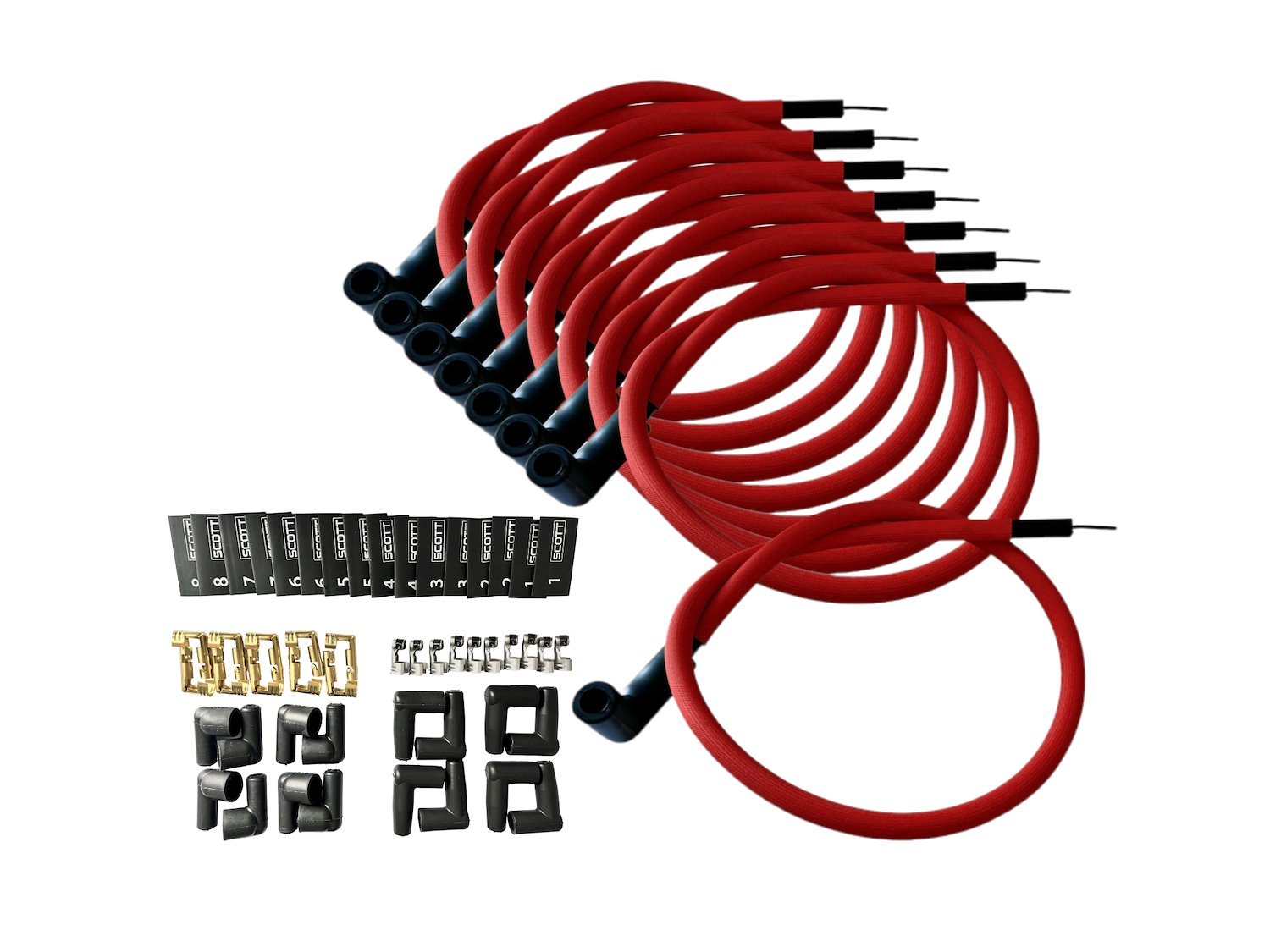 SPW-PS-K90-2 DIY High-Performance Fiberglass-Oversleeved Spark Plug Wire Set for DIY Kits, 90-Degree Boot [Red]