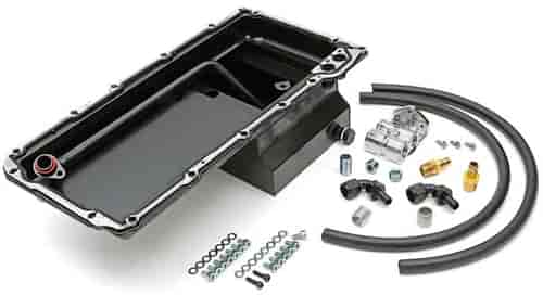 LS Swap Oil Pan/Filter Combo Kit for Chevelle, GM F-Body, GM X-Body [Single Filter, Horizontal Port, Black Pan]