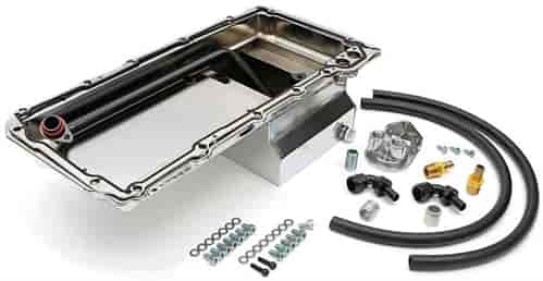 LS Swap Oil Pan/Filter Combo Kit for Chevelle, GM F-Body, GM X-Body [Single Filter, Vertical Port, Chrome Pan]