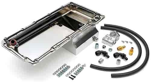 LS Swap Oil Pan/Filter Combo Kit for Chevelle, GM F-Body, GM X-Body [Single Filter, Horizontal Port, Chrome Pan]