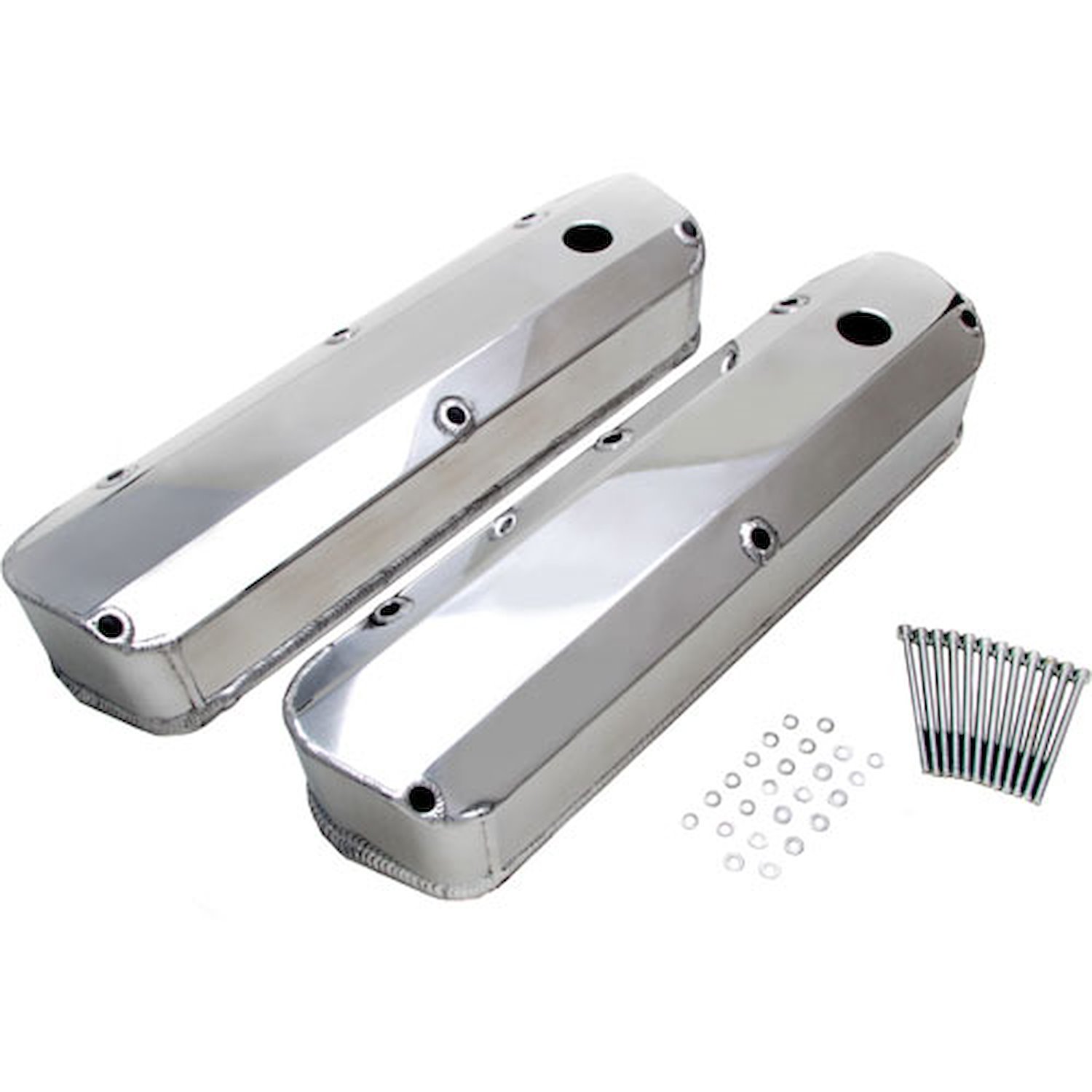 FABRICATED ALUMINUM VALVE COVERS POLISHED SB FORD WITH HOLE