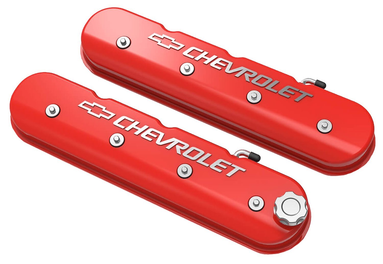 Aluminum Valve Covers GM LS1/LS2/LS3/LS6/LS7 Engines, Chevrolet with Bowtie Logo - Gloss Red Finish