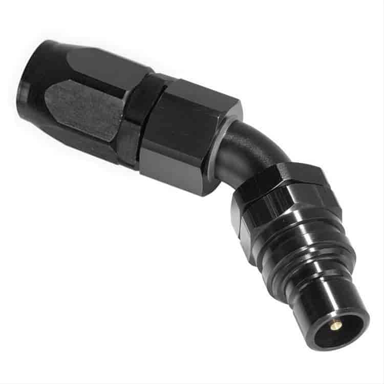 45DEG Elbow- Plug with -6 AN Re-usable Nut- Valved Buna Seals Black