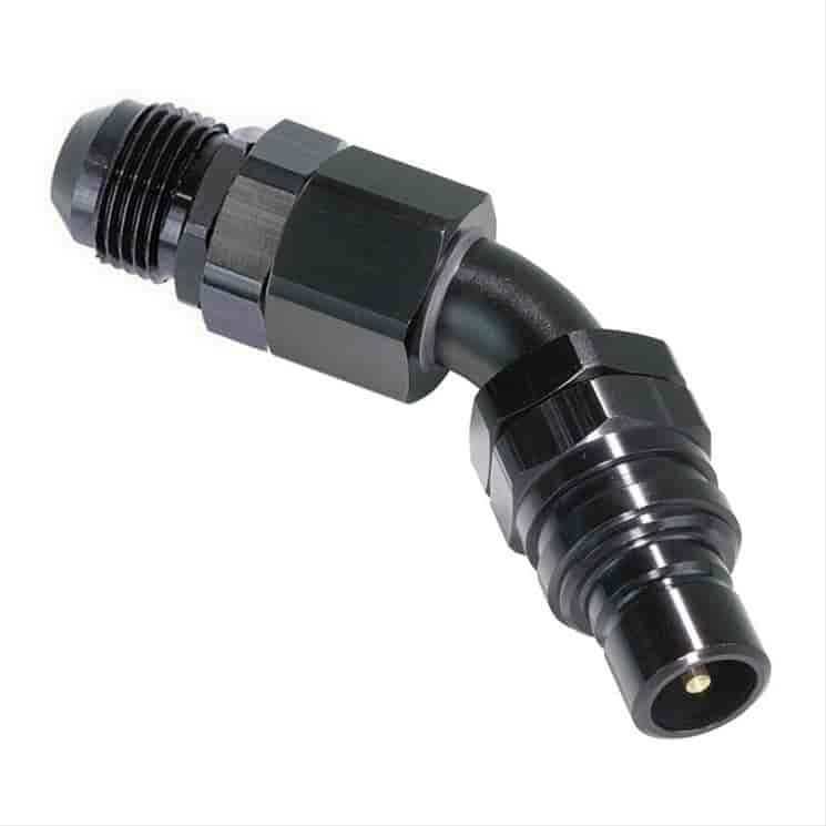 45DEG Elbow- Plug with 8 AN Reusable Nut Non Valved Buna Seals Black