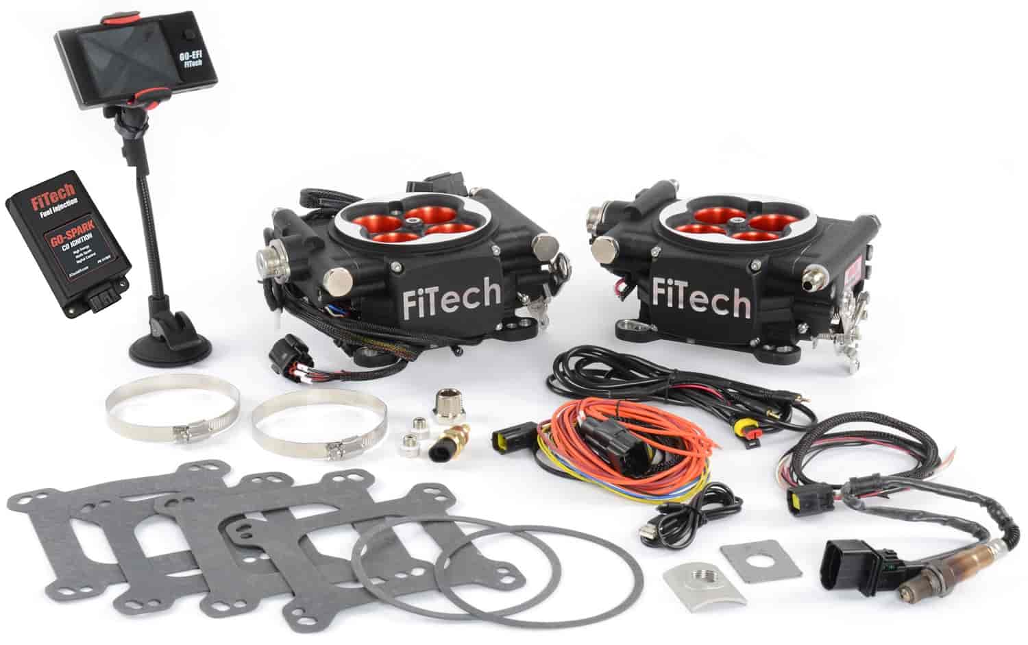 Go EFI 2x4 625 HP Dual Quad Throttle Body Fuel Injection Master Kit [with CDI Box] Matte Black