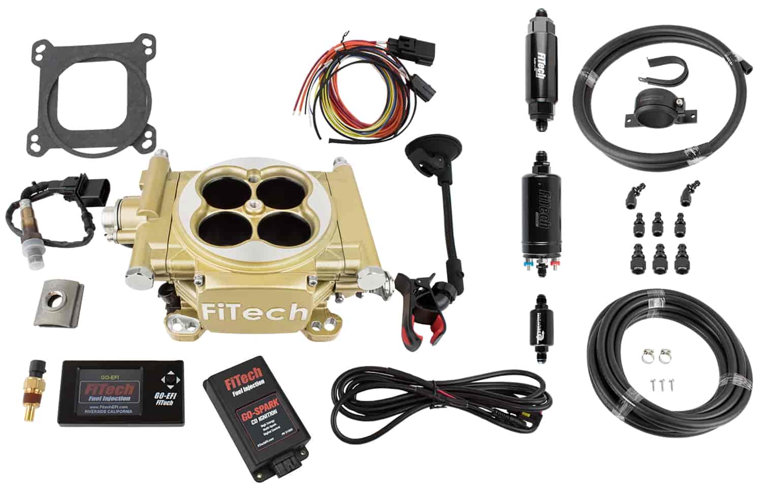 Easy Street EFI 600 HP Throttle Body Fuel Injection Master Kit [with Inline Fuel Pump & CDI Box] Classic Gold