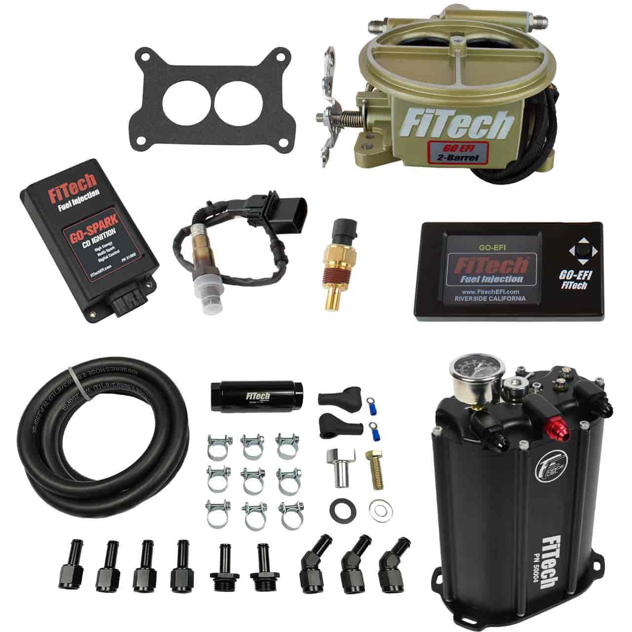 Go EFI 400 HP 2-Barrel Throttle Body Fuel Injection Master Kit [with Force Fuel System & CDI Box] Classic Gold