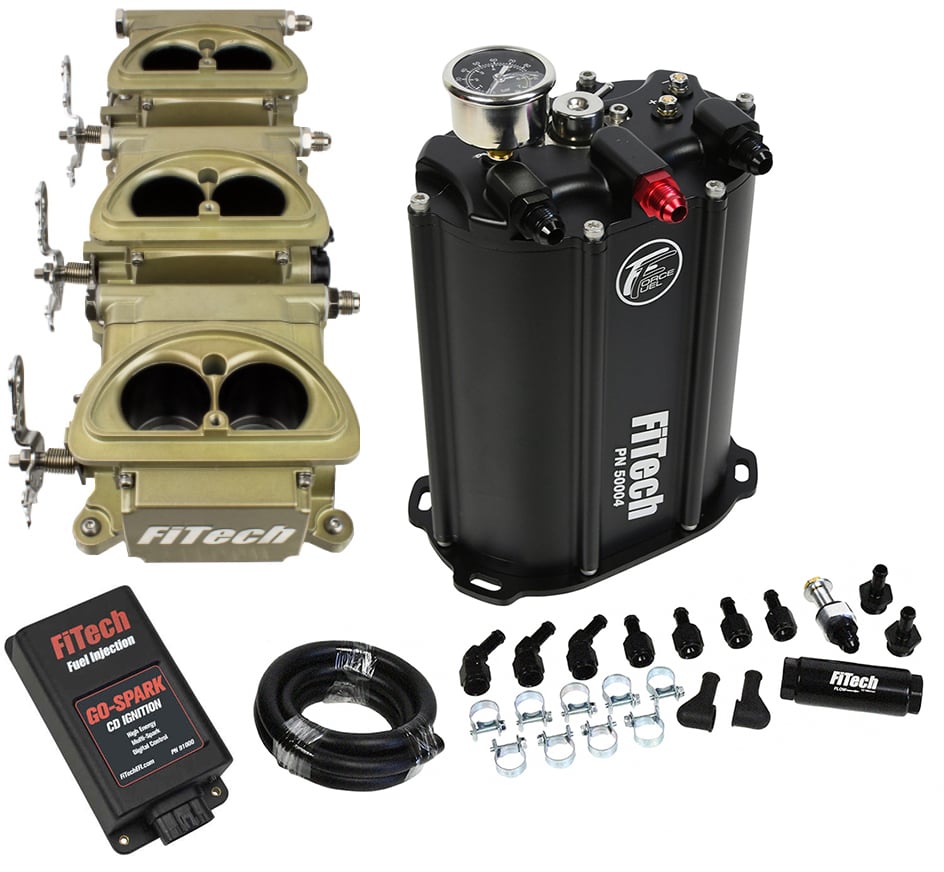 93510 Go EFI 3x2 Tri-Power 600 HP Throttle Body Fuel Injection Master Kit with Force Fuel System & CDI Box [Classic Gold]