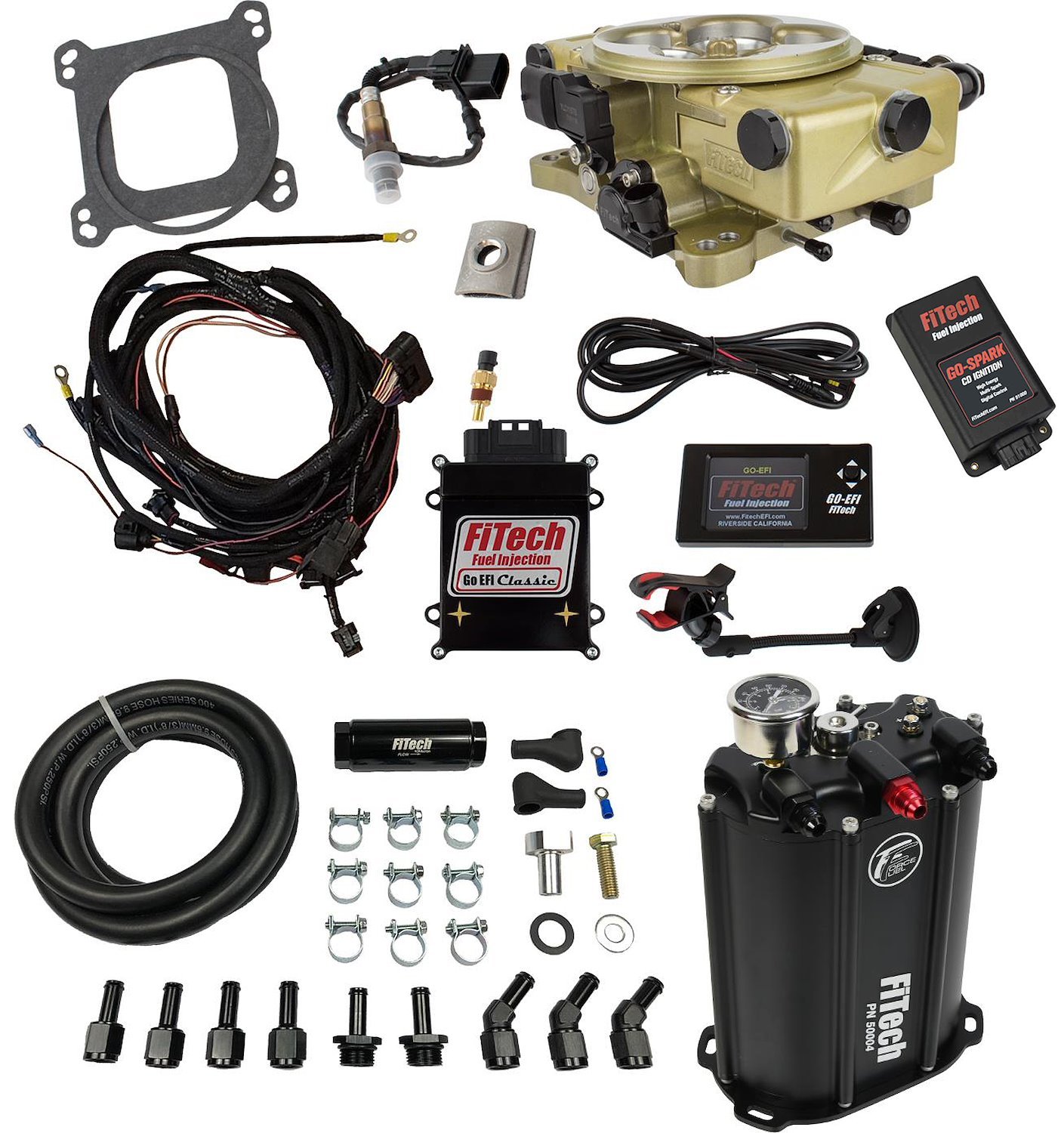 Go EFI Classic 650 HP Throttle Body Fuel Injection Master Kit [with Force Fuel System & CDI Box] Classic Gold