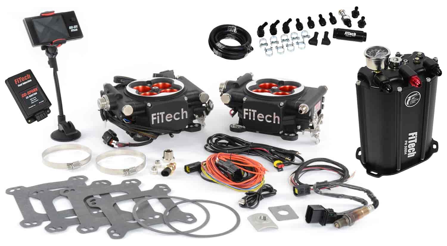 Go EFI 2x4 625 HP Dual Quad Throttle Body Fuel Injection Master Kit [With Force Fuel System & CDI Box] Matte Black
