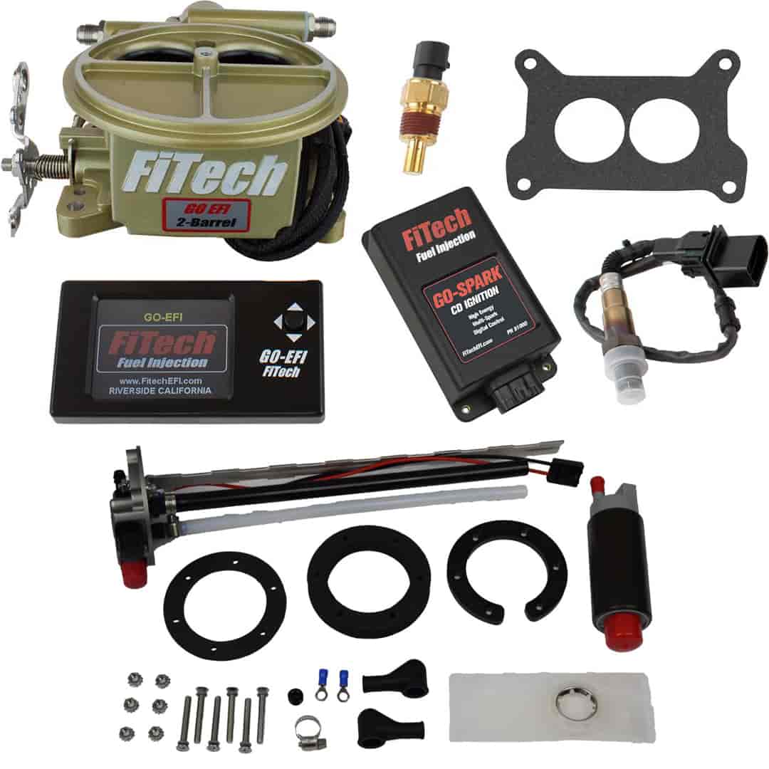 Go EFI 400 HP 2-Barrel Throttle Body Fuel Injection Master Kit [with In-Tank Retrofit Fuel Pump & CDI Box] Gold