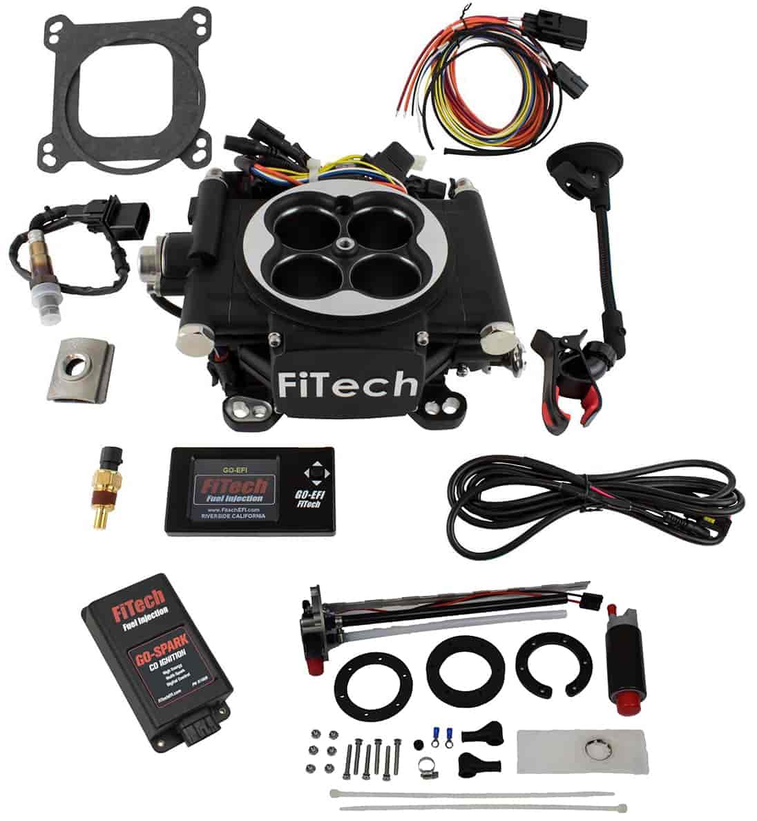 Go EFI-4 600 HP Throttle Body Fuel Injection Master Kit [With Go-Fuel Universal In-Tank Pump Module 340 LPH & CDI Box] Matte Bla