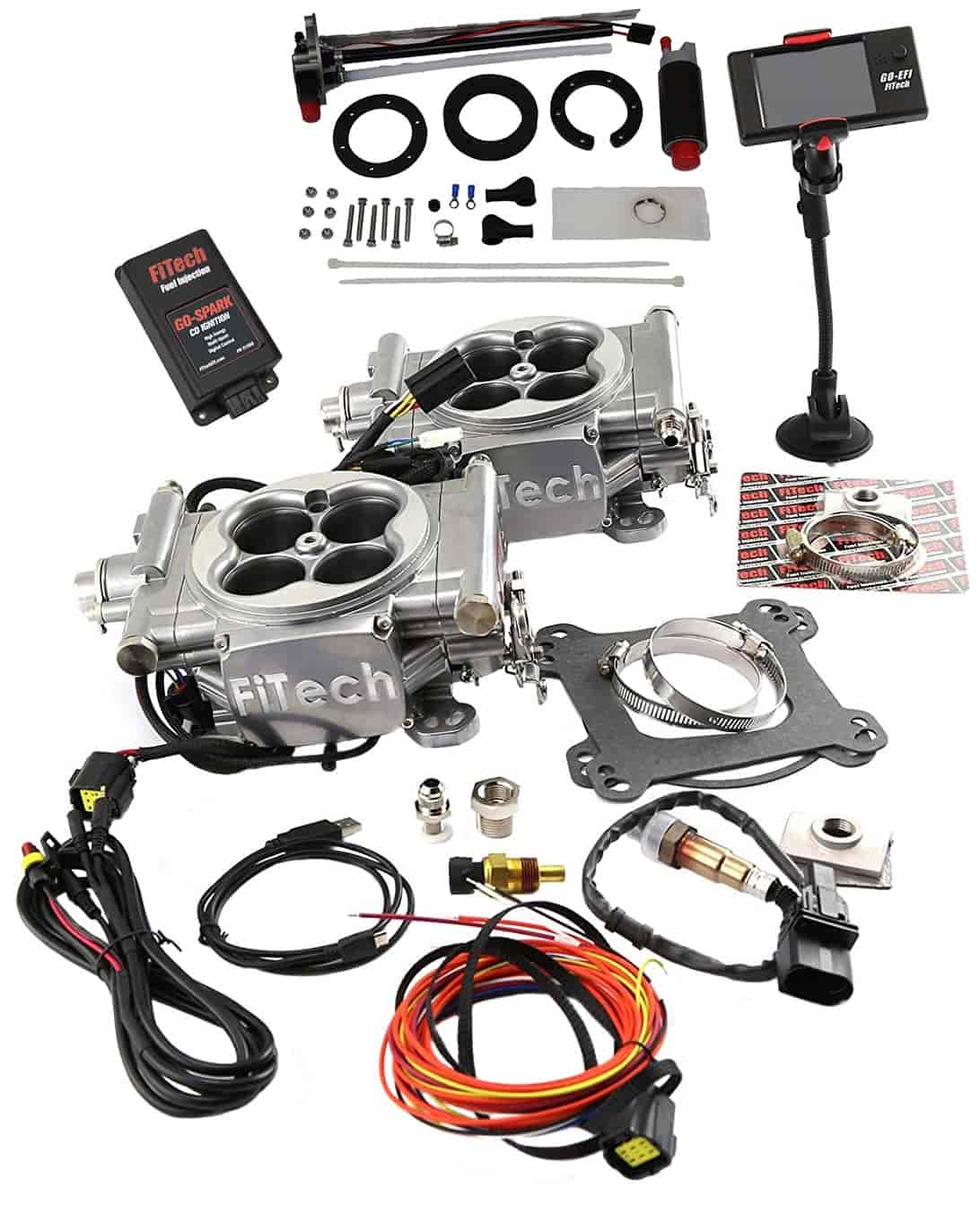 Go EFI 2x4 625 HP Dual Quad Throttle Body Fuel Injection Master Kit [With Go-Fuel Universal In-Tank Pump Module 340 LPH & CDI Bo