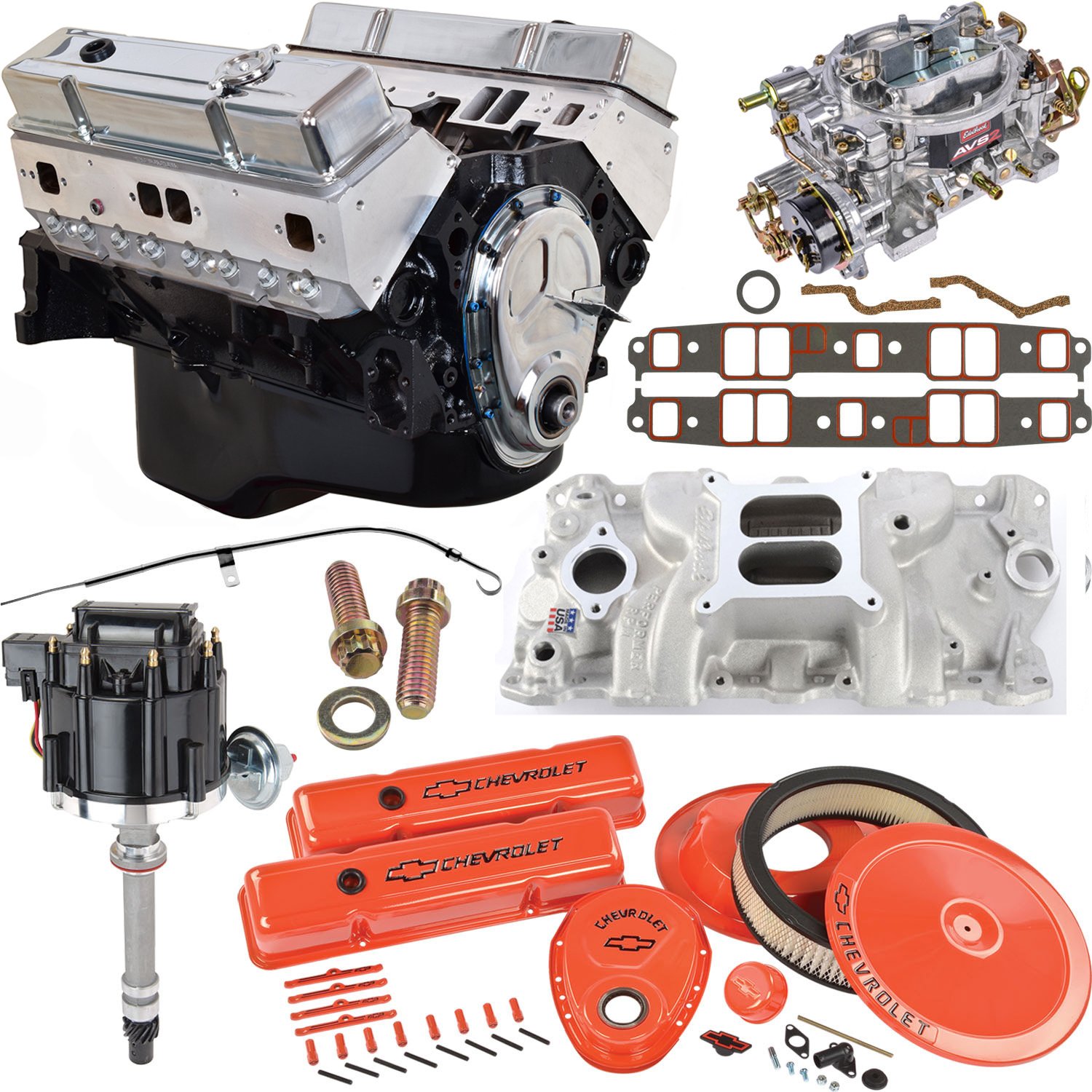 Small Block Chevy 355 ci 380 HP/ 415 FT.-LBS Crate Engine Kit [Orange Dress-Up Kit]