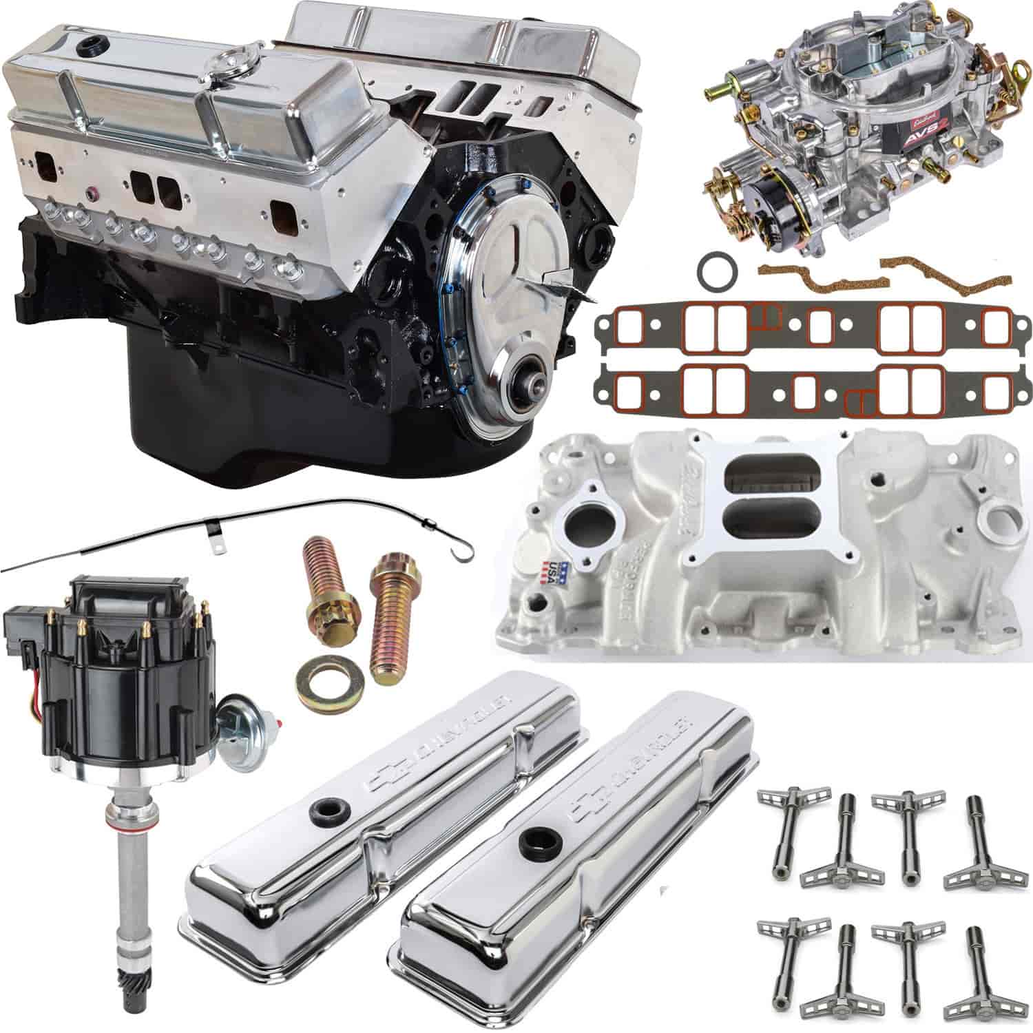 Small Block Chevy 355 ci 380 HP/ 415 FT.-LBS Crate Engine Kit [Chrome Dress-Up Kit]
