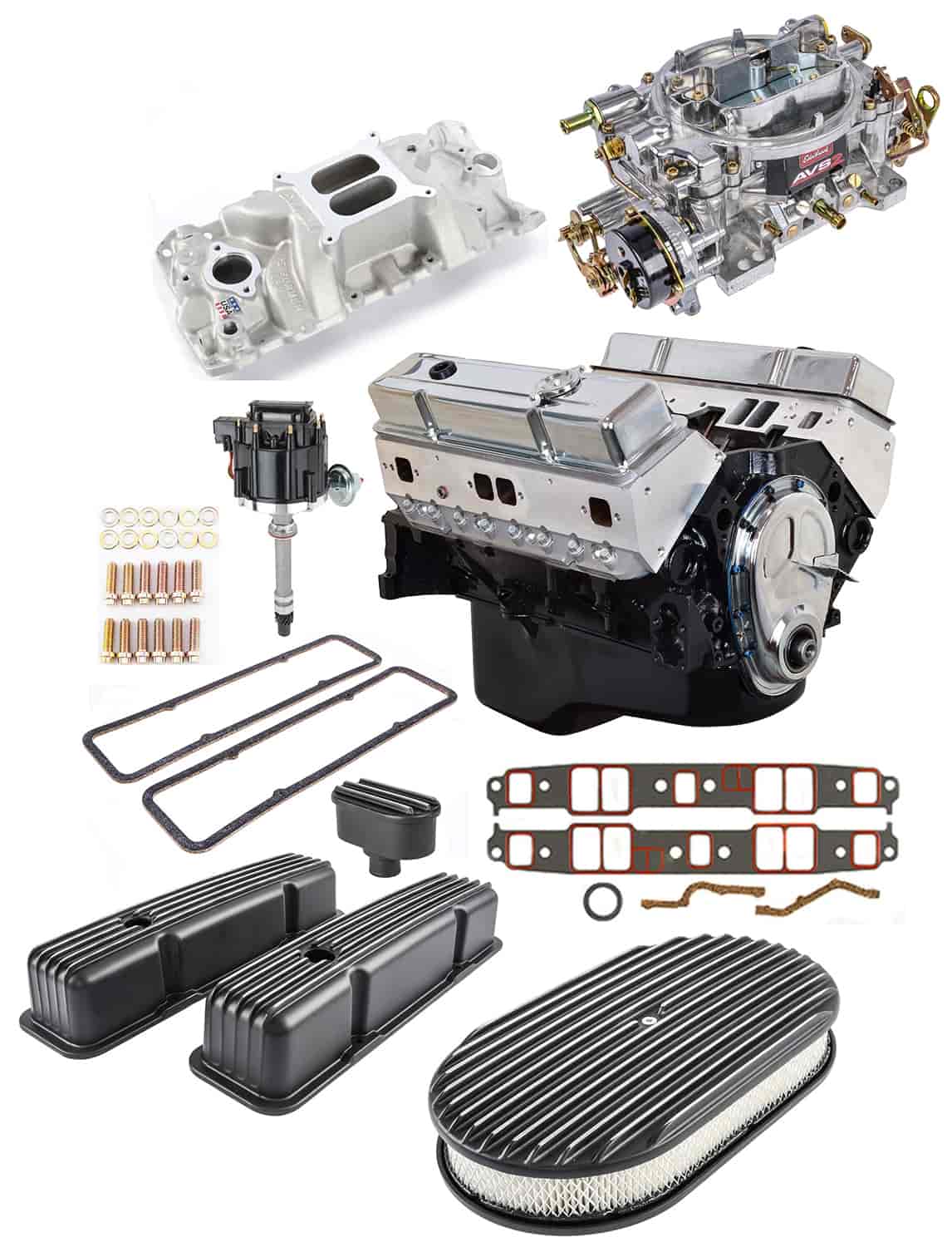 Small Block Chevy 355 ci 380 HP/ 415 FT.-LBS Crate Engine Kit [Black Finned Dress-Up Kit]