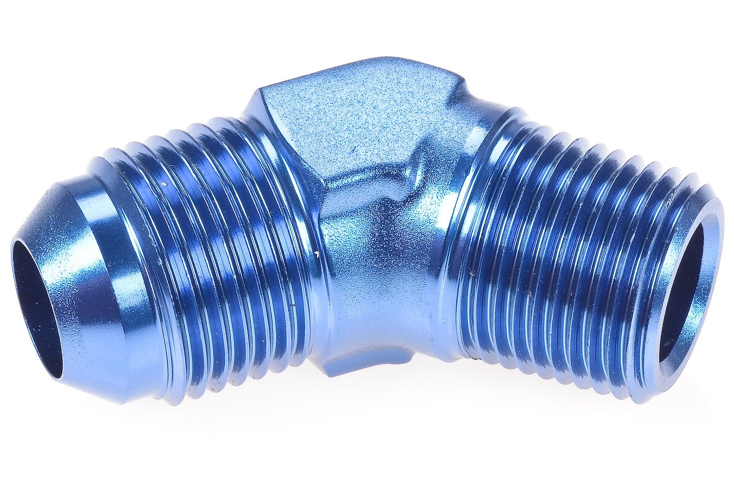 AN to NPT 45-Degree Adapter Fitting [-8 AN Male to 3/8 in. NPT Male, Blue]