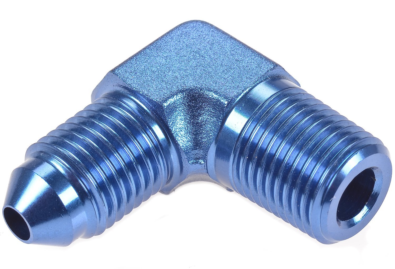 AN to NPT 90-Degree Adapter Fitting [-3 AN Male to 1/8 in. NPT Male, Blue]