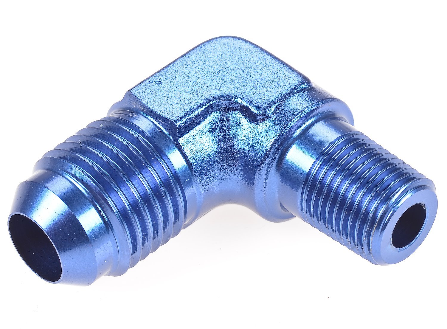 AN to NPT 90-Degree Adapter Fitting [-6 AN Male to 1/8 in. NPT Male, Blue]