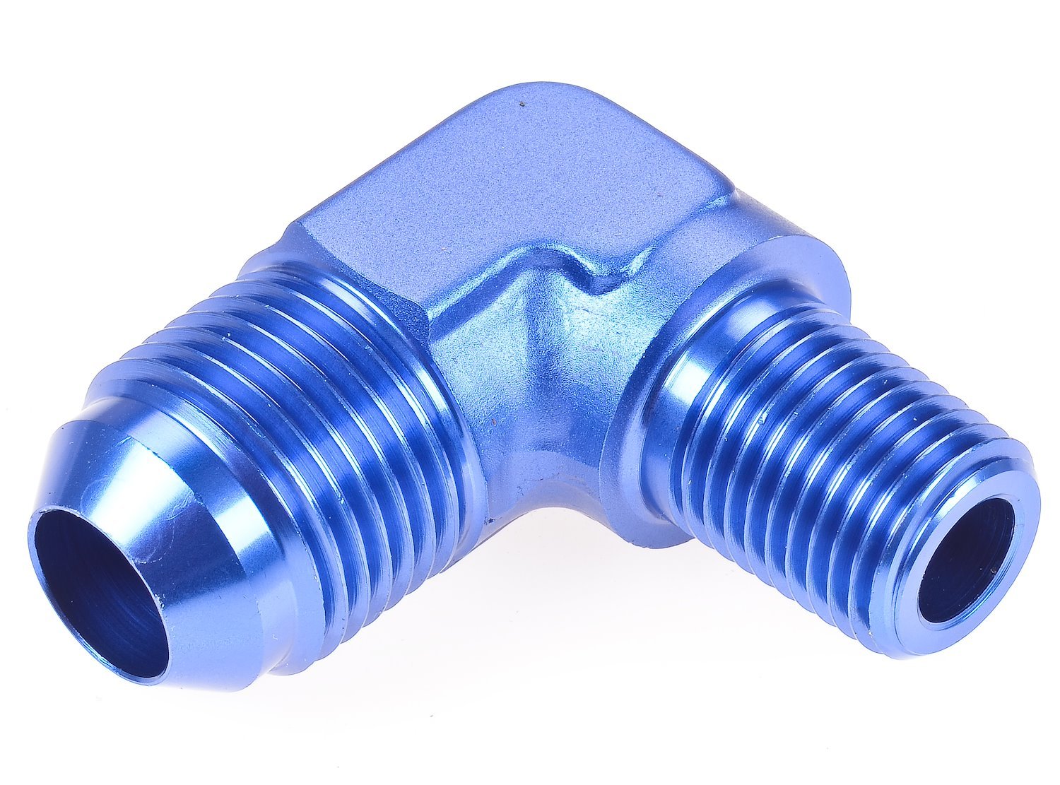 AN to NPT 90-Degree Adapter Fitting [-8 AN Male to 1/4 in. NPT Male, Blue]