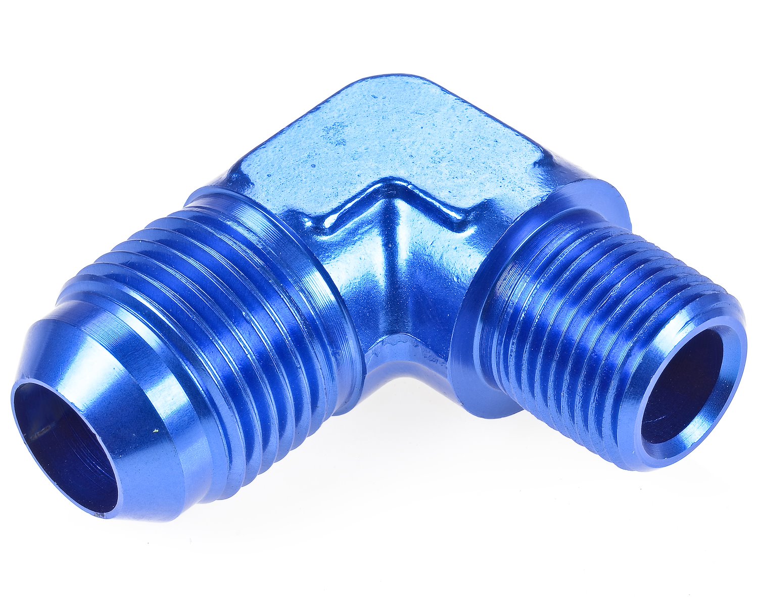AN to NPT 90-Degree Adapter Fitting [-10 AN Male to 3/8 in. NPT Male, Blue]