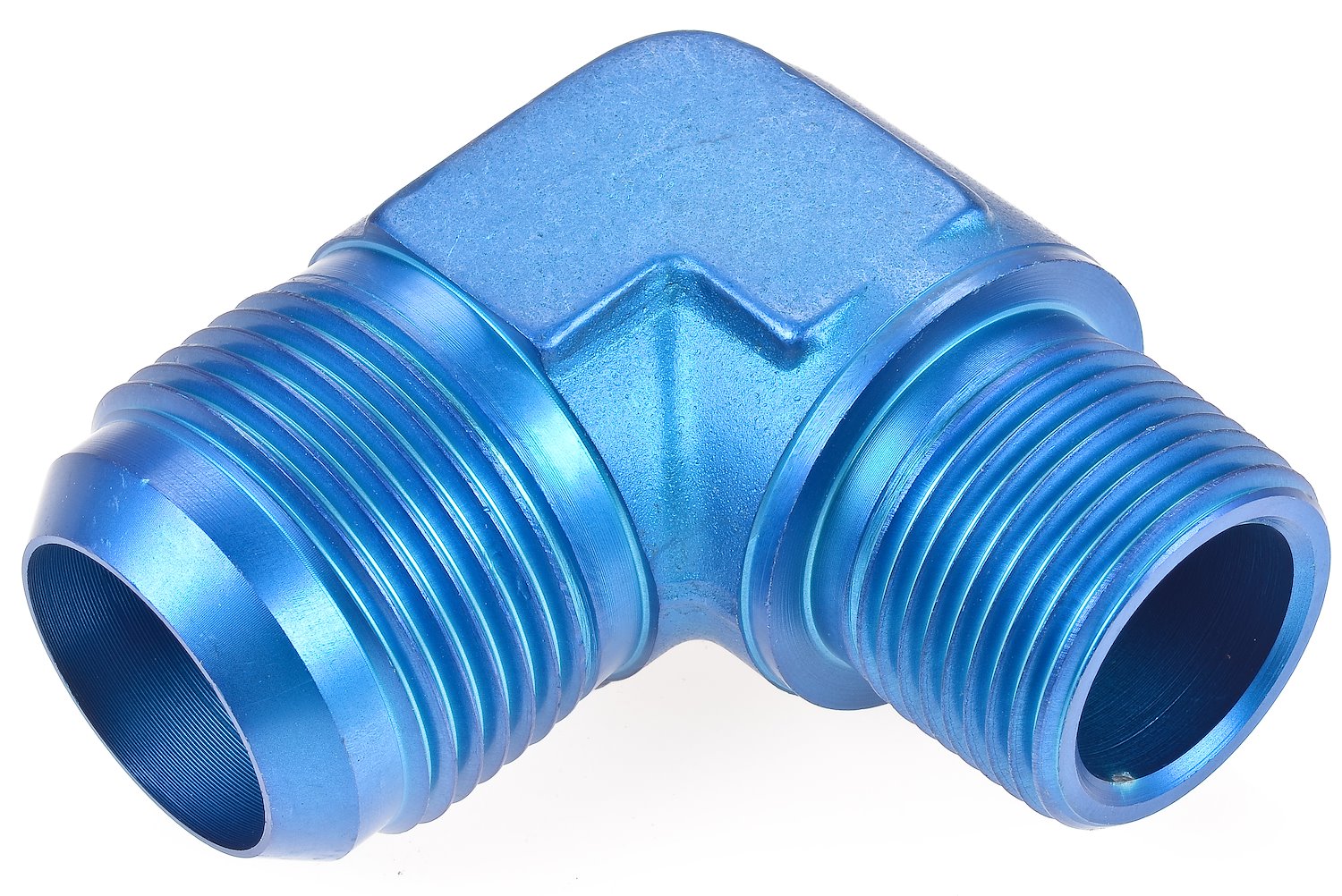 AN to NPT 90-Degree Adapter Fitting [-16 AN Male to 3/4 in. NPT Male, Blue]