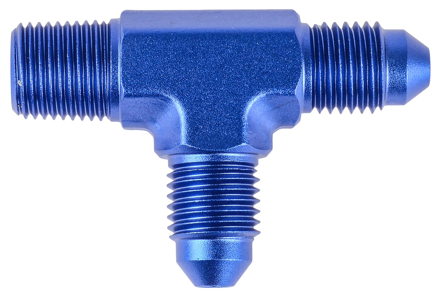 AN to NPT Tee Adapter Fitting [-3 AN to 1/8 in. NPT Male on Run, Blue]