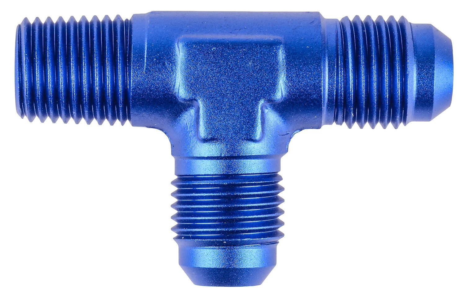 AN to NPT Tee Adapter Fitting [-6 AN to 1/4 in. NPT Male on Run, Blue]