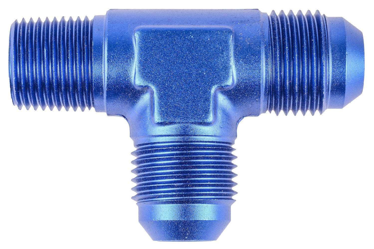 AN to NPT Tee Adapter Fitting [-8 AN to 3/8 in. NPT Male on Run, Blue]