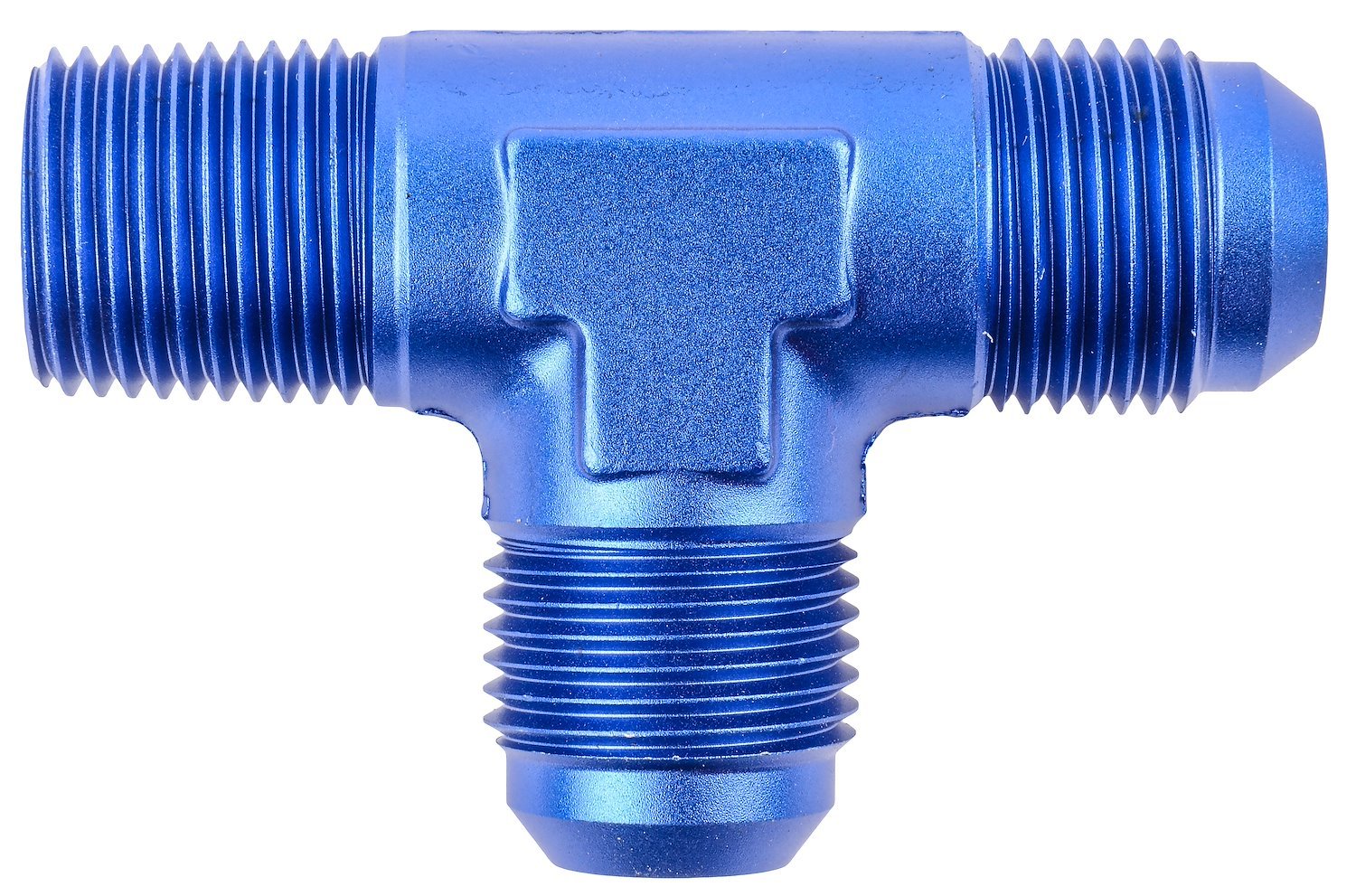 AN to NPT Tee Adapter Fitting [-10 AN to 1/2 in. NPT Male on Run, Blue]