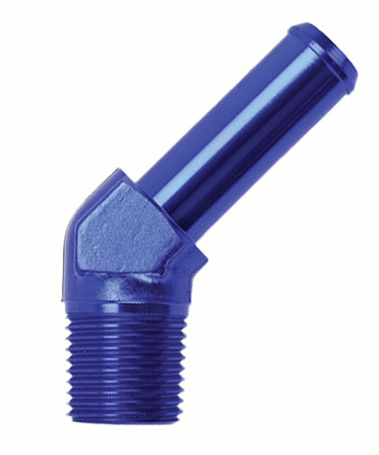 NPT to Hose Barb Fitting, 45-Degree [1/8 in. NPT Male to 1/4 in. I.D. Hose, Blue]