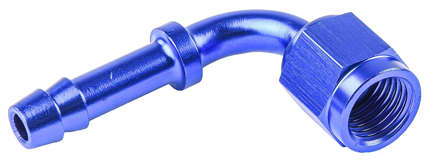 AN to 90- Degree Hose Barb Adapter Fitting [-4 AN Female to 1/4 in. I.D. Hose, Blue]