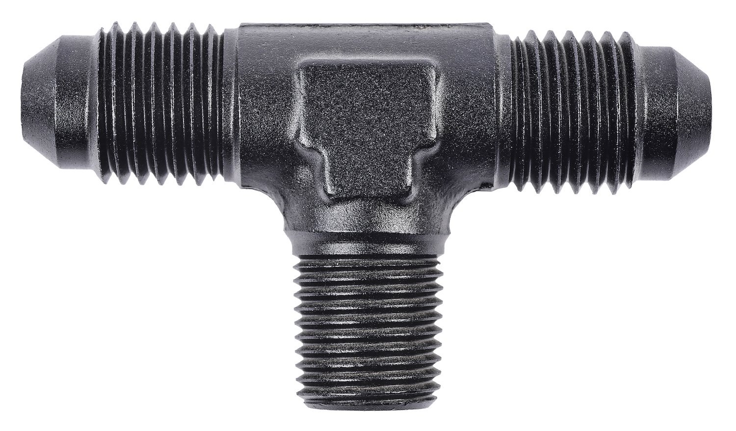AN to NPT Tee Adapter Fitting [-4 AN Male to -4 AN Male on Run, 1/8 in. NPT Male Center Port, Black]