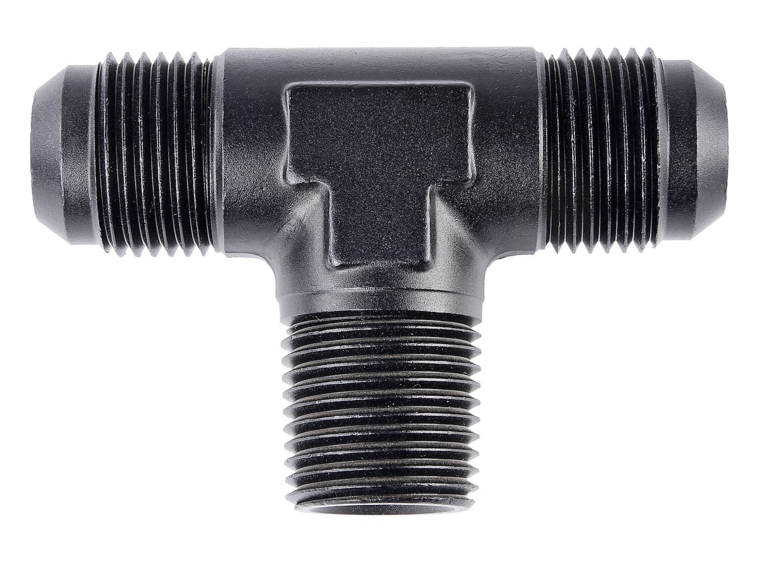 AN to NPT Tee Adapter Fitting [-10 AN Male to -10 AN Male on Run, 1/2 in. NPT Male Center Port, Black]