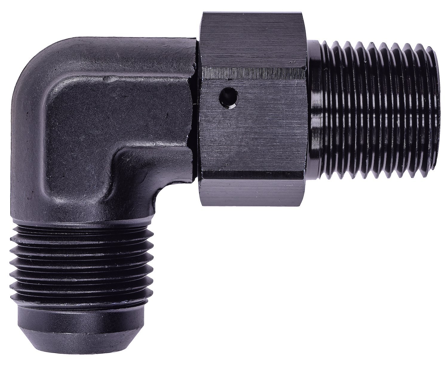 AN to NPT 90-Degree Max Flow Swivel Adapter Fitting [1/2 in. NPT Male to -10 AN Male, Black]