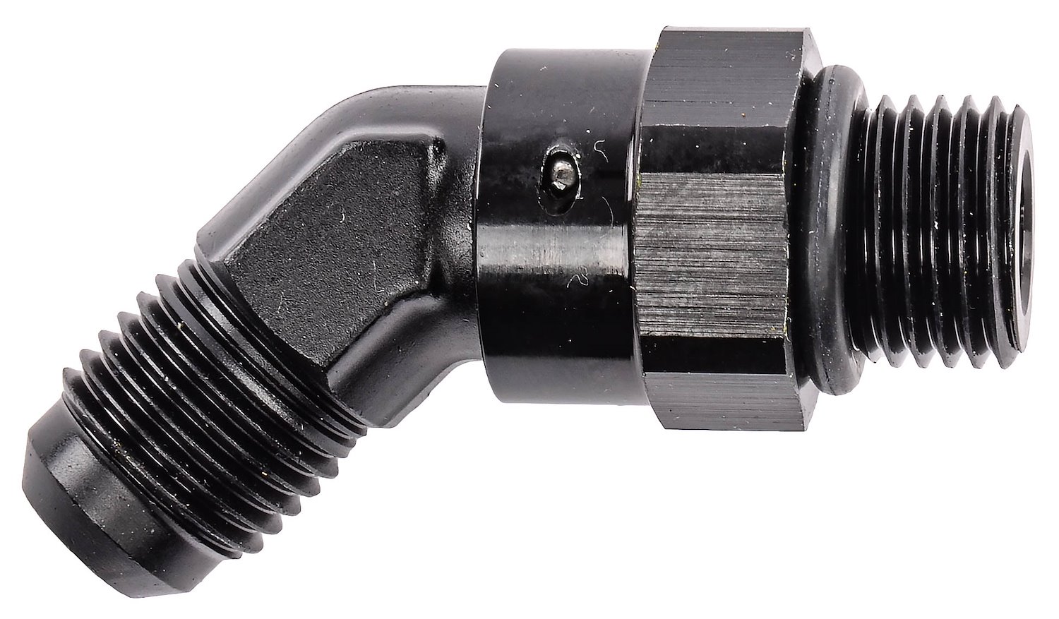 AN Port Adapter Fitting 45 degree -6 AN port (9/16 in.-18 Thread) to -6 AN hose