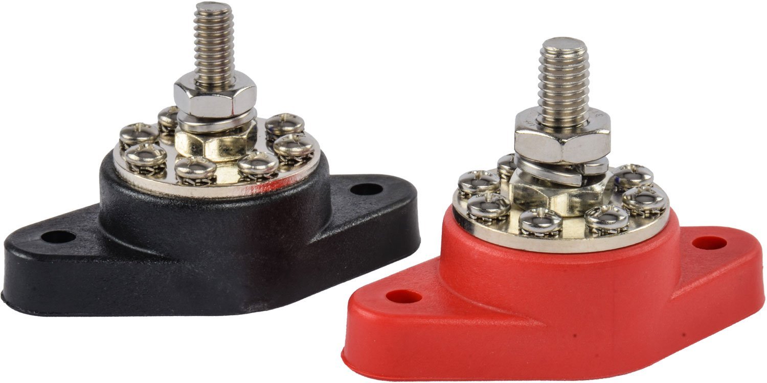 Eight Point Power Distribution Posts Black and Red Pair