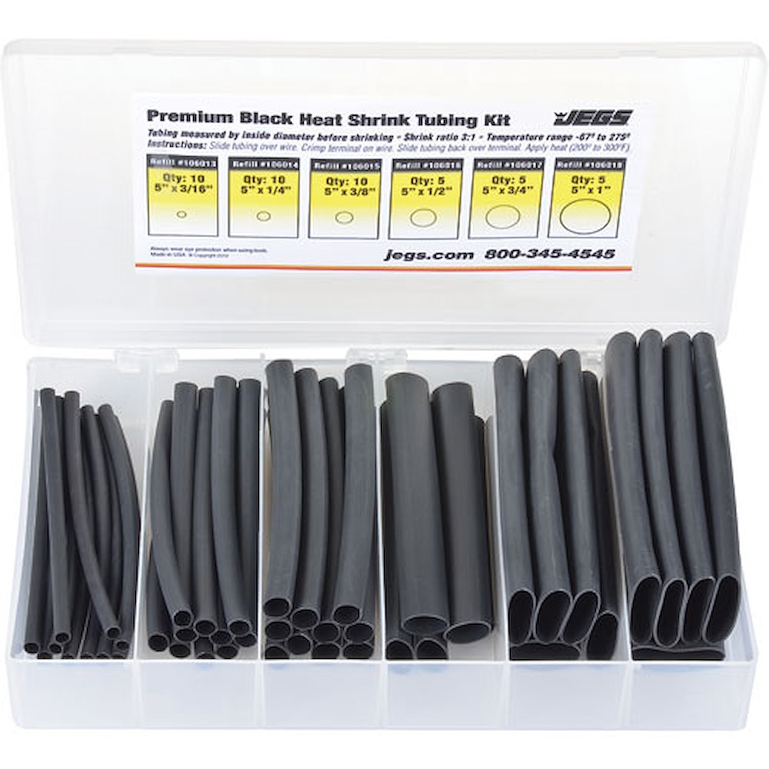 Black Premium Heat Shrink Tubing Kit with Storage Case 45 Piece
