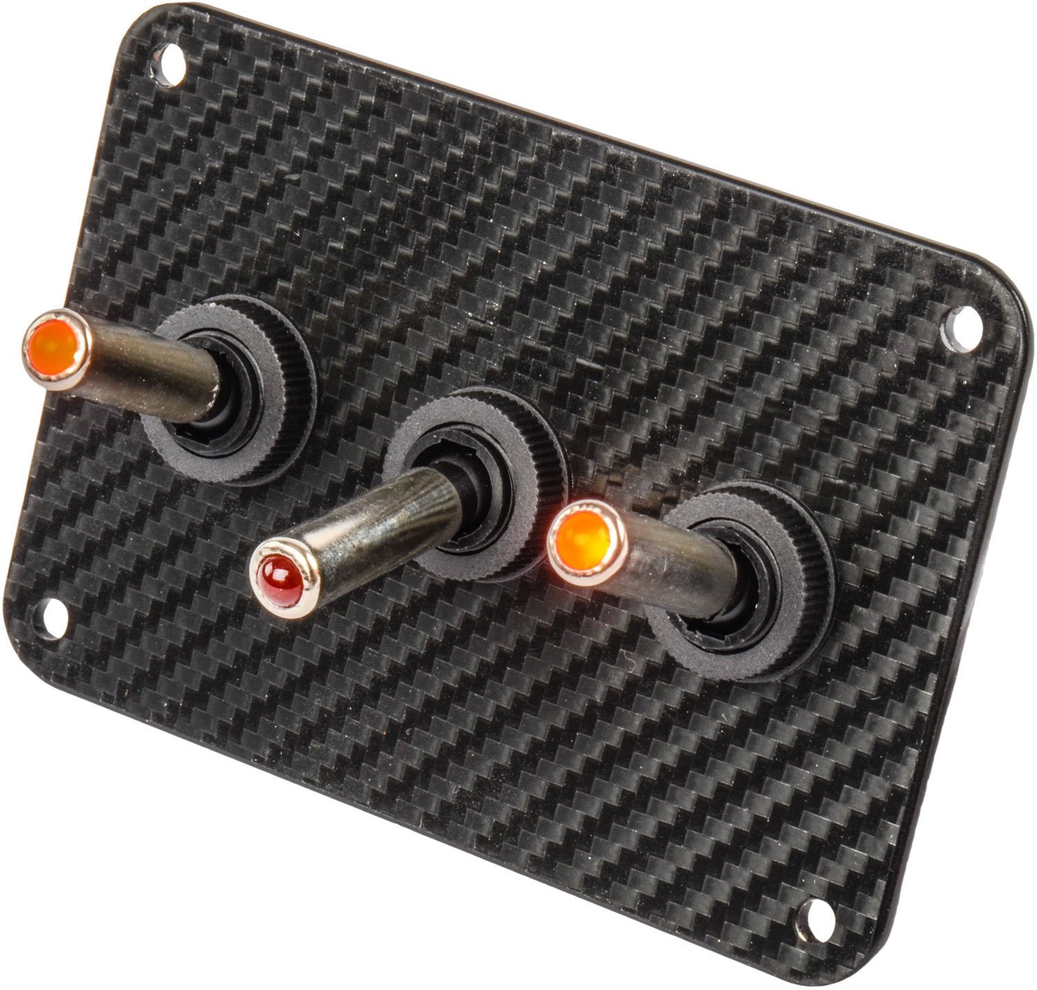 3-Toggle Panel with Red LED Switches Black Carbon Fiber Vinyl Finish