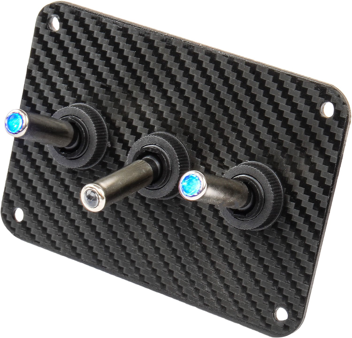 3-Toggle Panel with Blue LED Switches Black Carbon Fiber Vinyl Finish