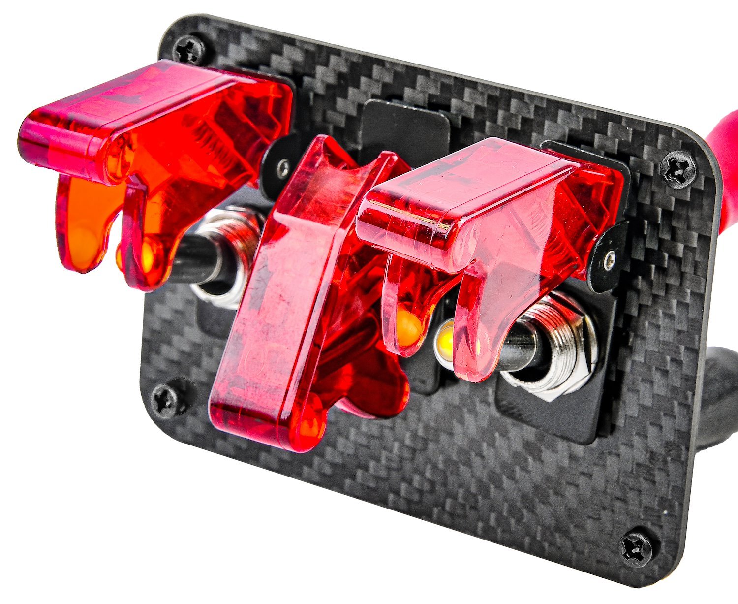 3-Toggle Switch Panel with Switches [Red Indicators, Carbon Fiber Panel]