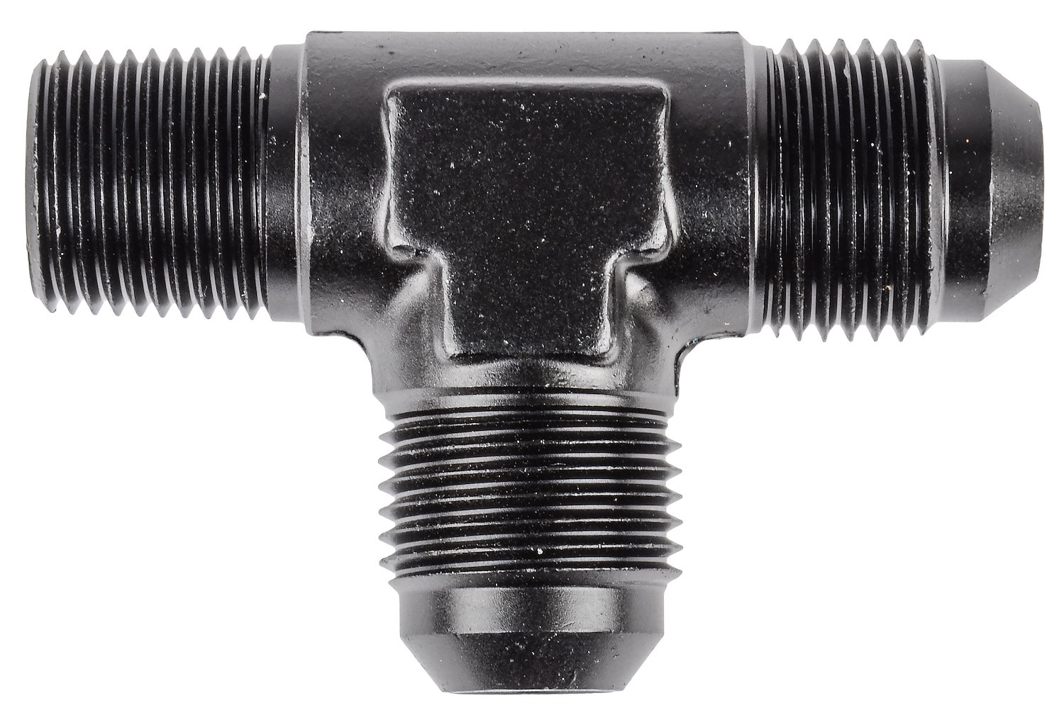 AN to NPT Tee Adapter Fitting [-8 AN to 3/8 in. NPT Male on Run, Black]